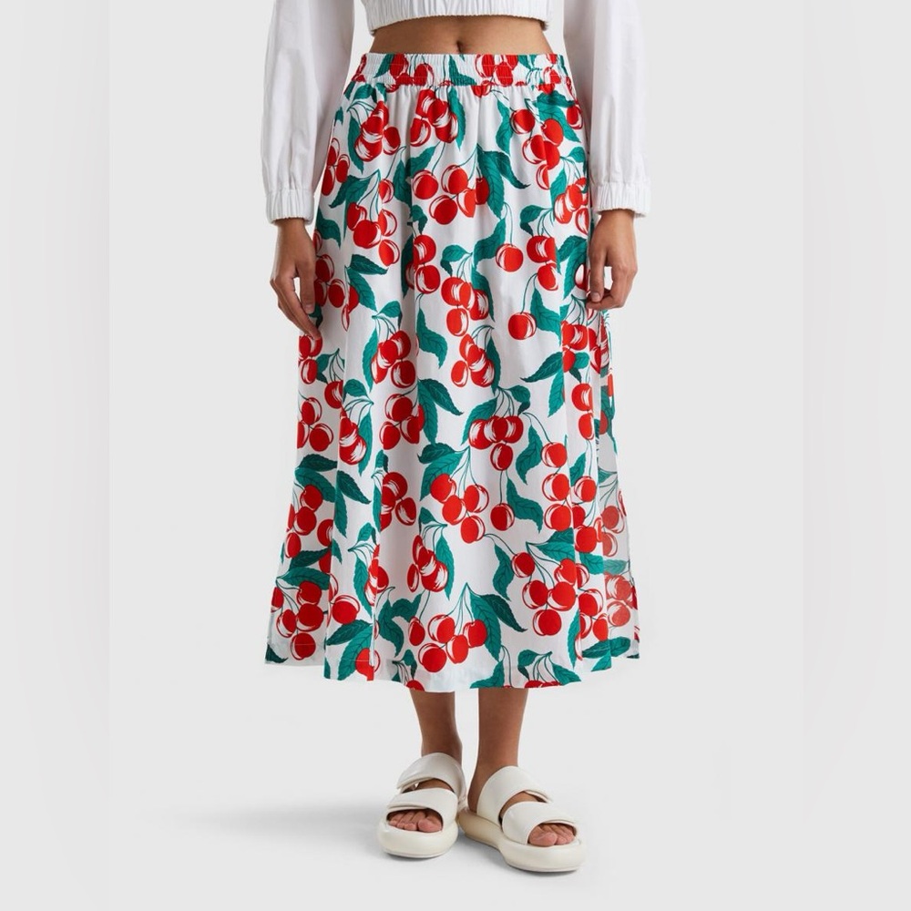 Benetton Cherry Print Set Crop Top & Midi Skirt – Size S - Picture 15 of 15